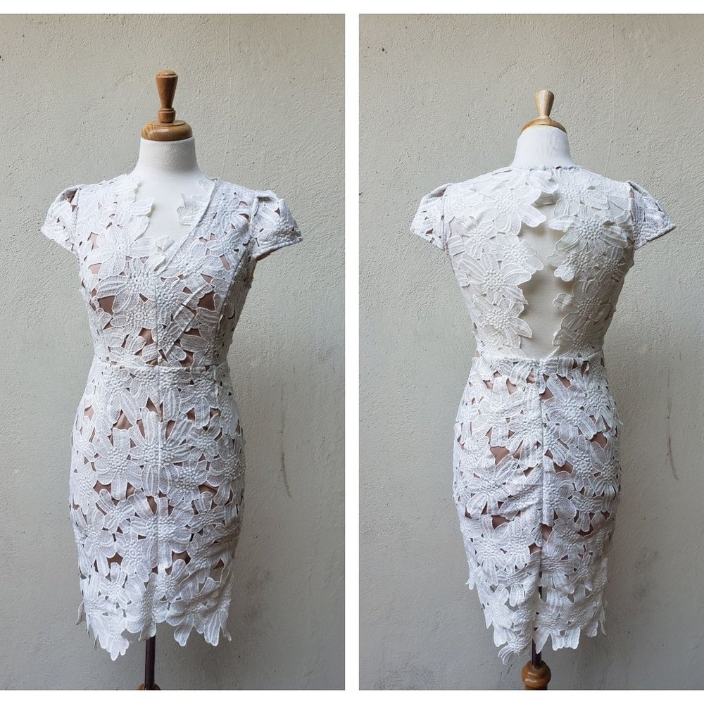 White Lace Mini Dress - Elegant Cap Sleeve Sheath